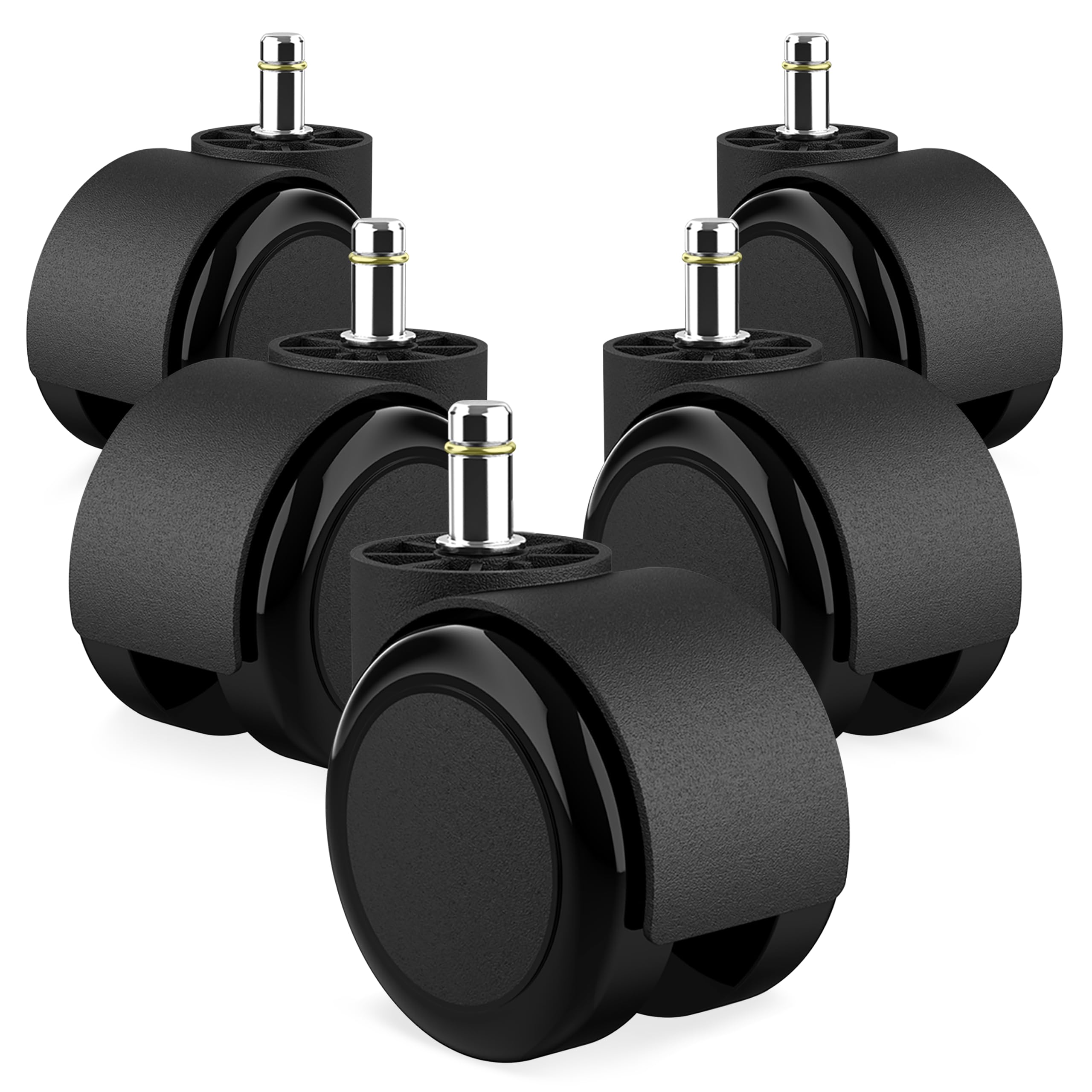 Zestaw 5 kółek do krzeseł biurowych 10 mm x 22 mm RAVN HAMAN – Rolki do twardych podłóg do 175 kg – bezrysowe kółka obrotowe – płynne toczenie – gumowe kółka do krzeseł biurowych