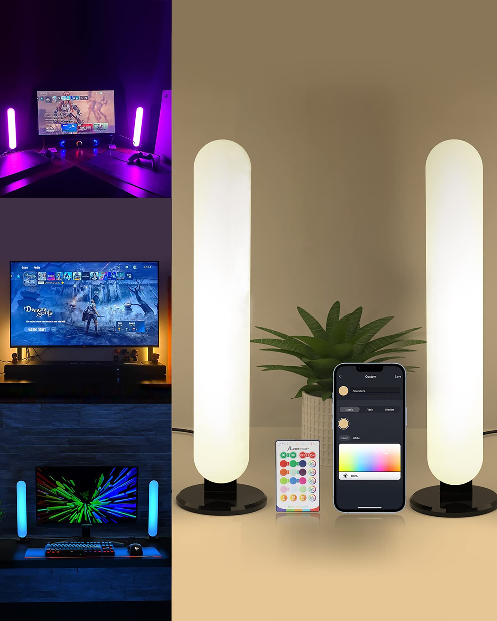 Inteligentna lampa stołowa, 2 sztuki, z aplikacją WiFi, kompatybilna z Alexa i Google, regulowana biel i kolory RGB