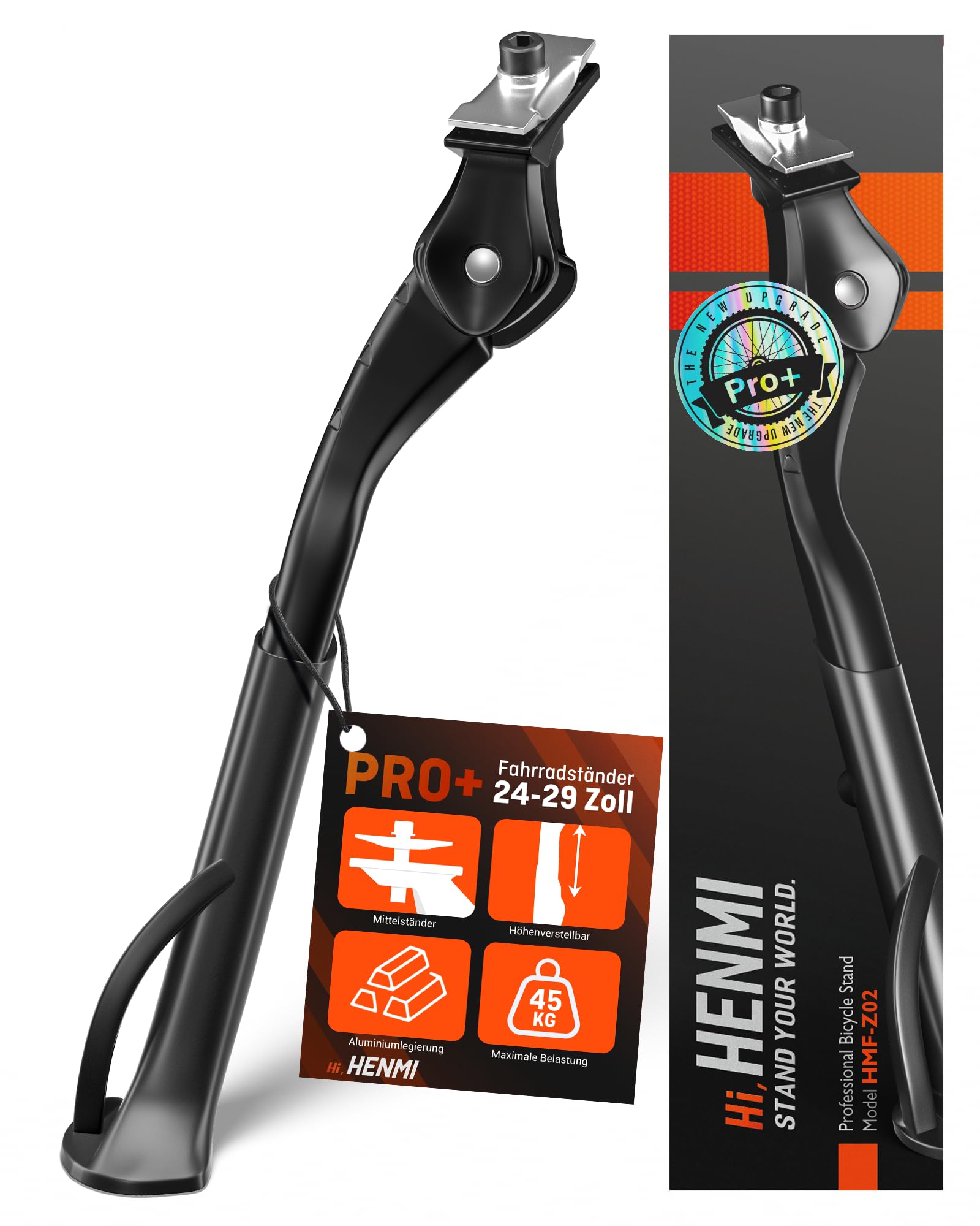 HENMI Nóżka Rowerowa 24-29", regulowana wysokość, stojak środkowy (Pro, Pro+, Ultra) do rowerów elektrycznych, górskich, trekkingowych, miejskich, pro+