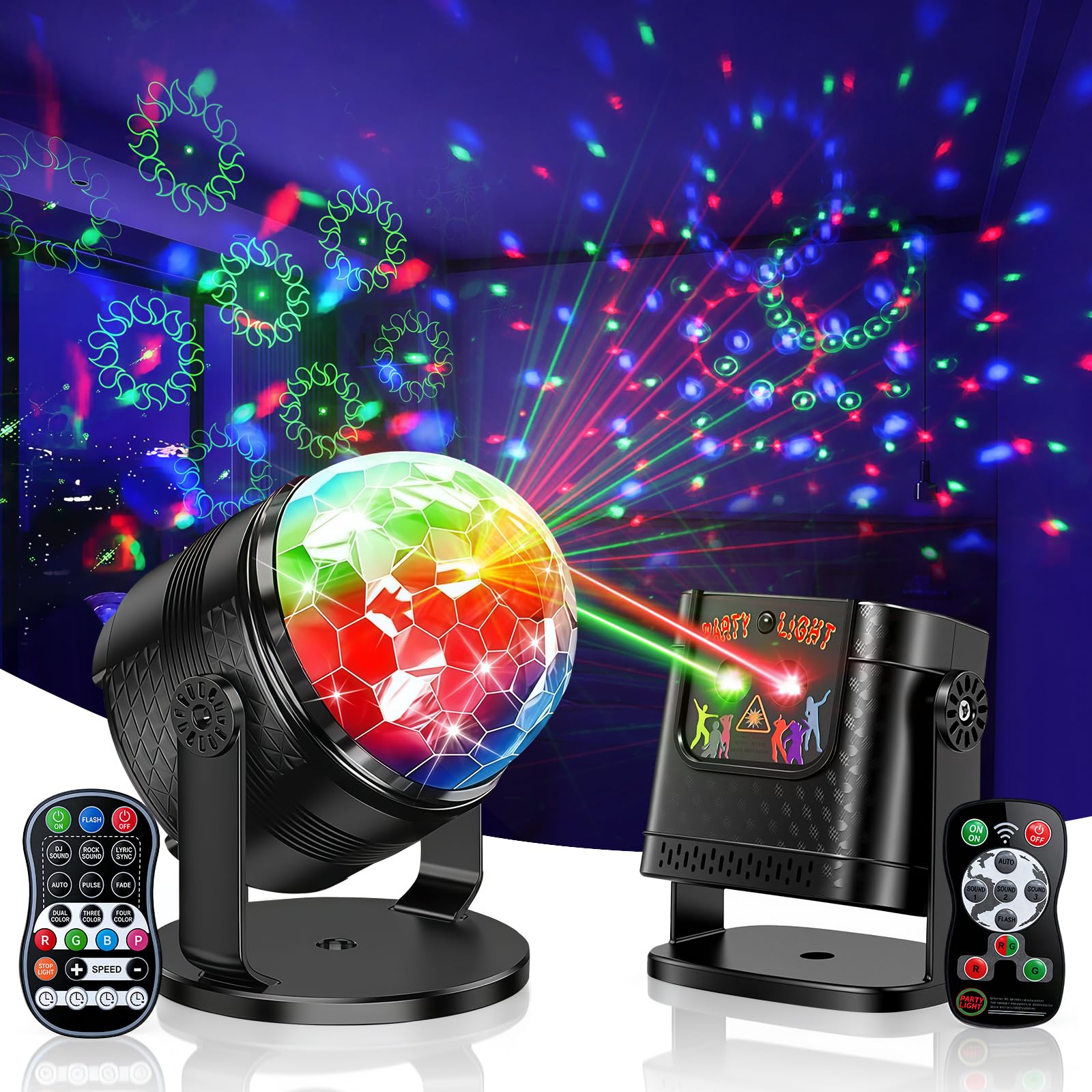 Światła dyskotekowe na imprezy, obracająca się kula dyskotekowa 360° + sterowanie muzyką, oświetlenie dyskotekowe RGB z pilotem na imprezę, urodziny, karaoke
