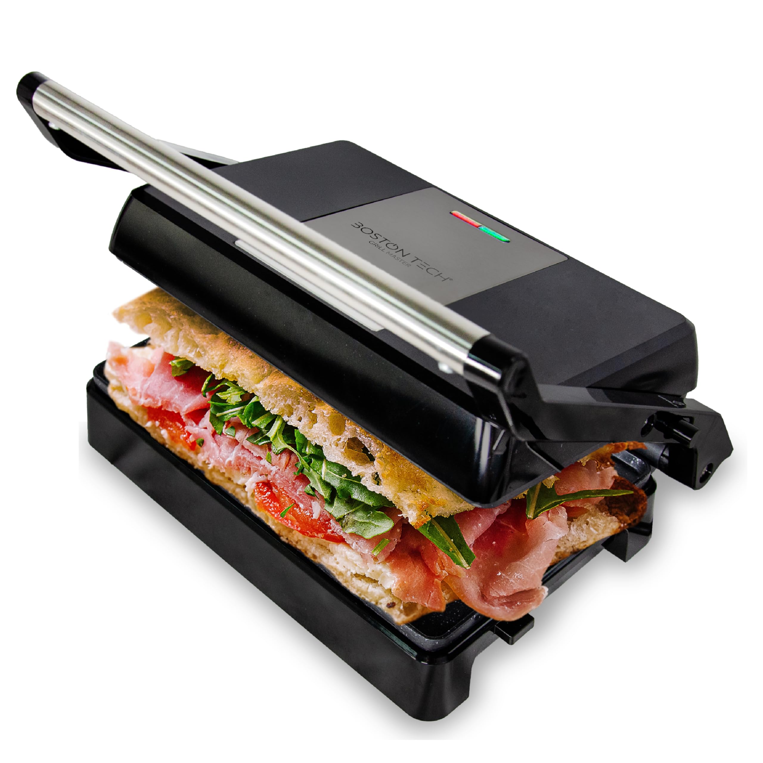 Master Grill elektryczny 3 w 1: grill, kanapeczka i Panini, ceramiczne płyty zapobiegające przywieraniu, otwór 180°, pływająca płyta górna, wolna od BPA. Powierzchnia 23 x 14,5, 1000 W