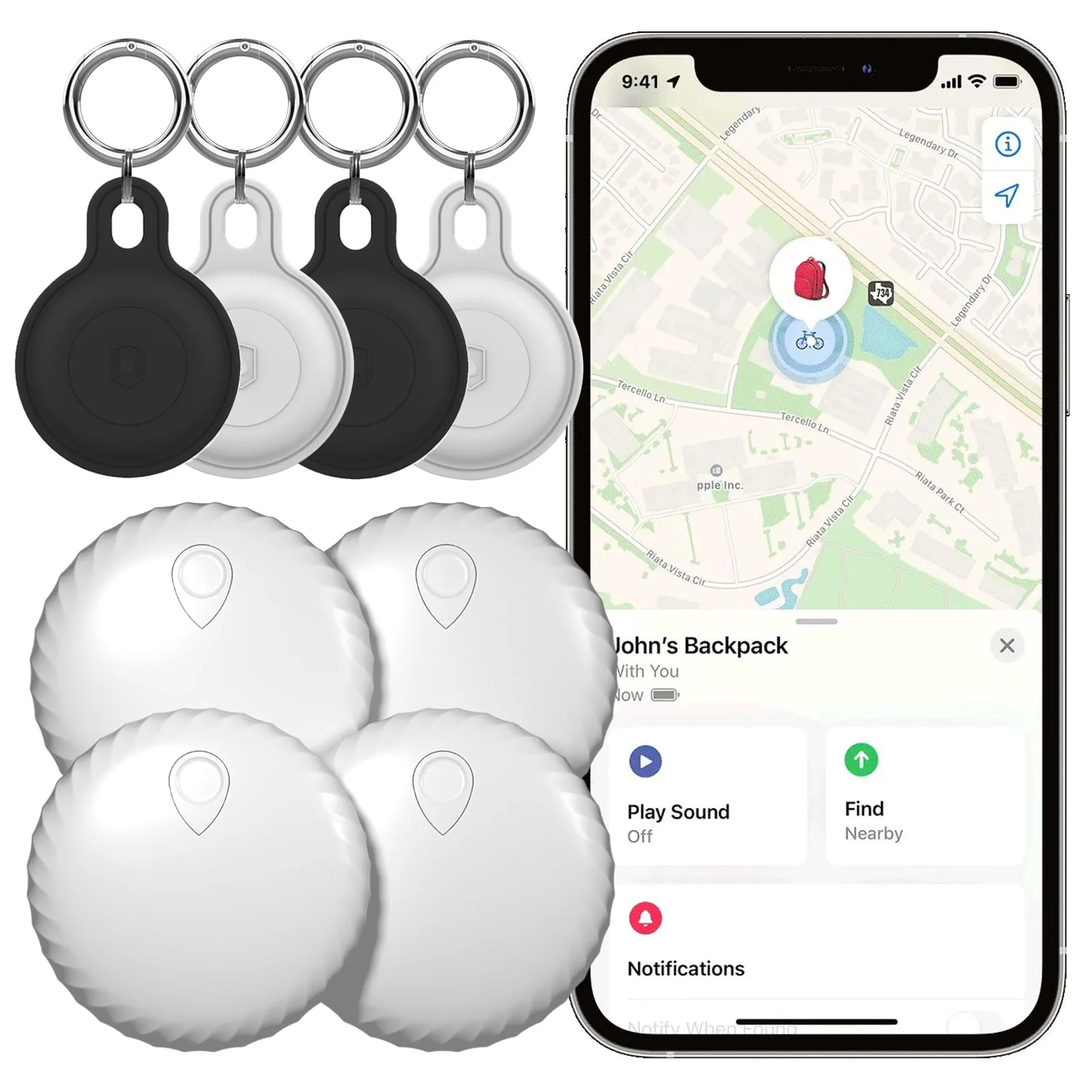 FinderTag Airtag, lokalizator kluczy, 4 sztuki, lokalizator GPS, kompatybilny z FindMy (tylko z systemem iOS) Smart Finder dla kotów, psów, kołnierza, bagażu, walizki, wodoszczelność IP67 4 pack