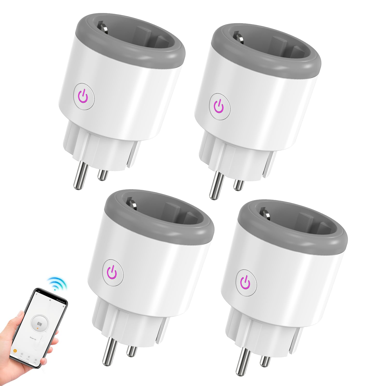 Gniazdko Wi-Fi 16 A Alexa Smart Home Wi-Fi, zdalny dostęp, sterowanie głosem, inteligentne gniazda, sterowanie Wi-Fi, sterowanie Bluetooth, Smart Plug (4, biało-szare)