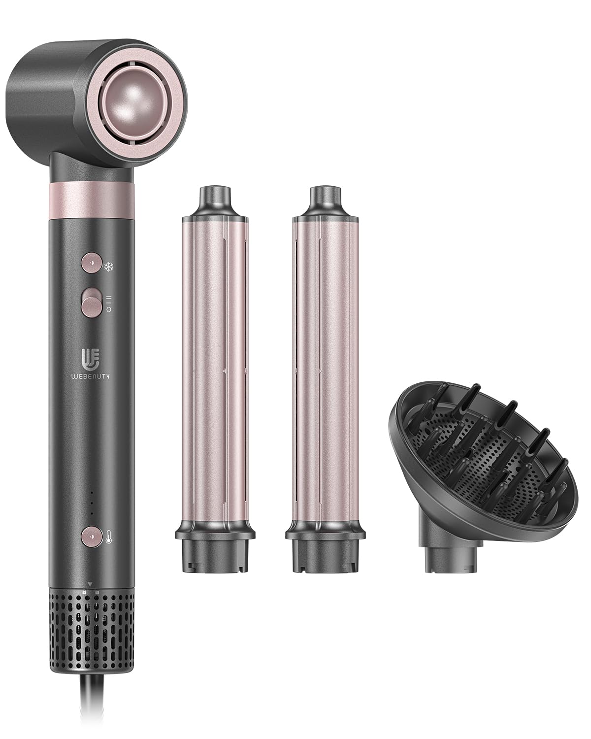 webeauty Upgrade 4 w 1 stylizacja włosów, 110 000 obr./min, 25 m/s, automatyczna suszarka do włosów z lokówką, dyfuzor, 500 milionów jonów ujemnych suszarka do włosów, suszenie, loki, pielęgnacja
