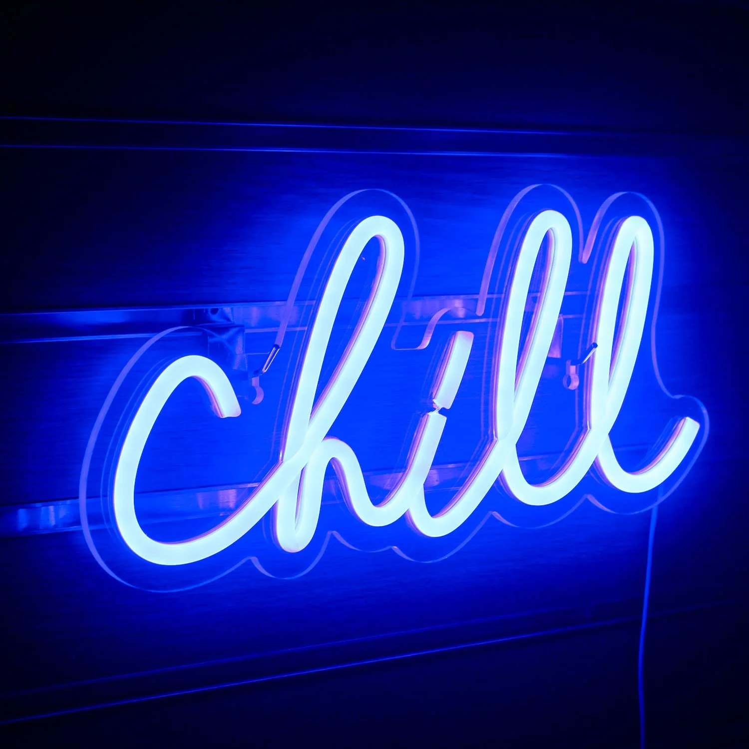 Chill, neonowy znak, niebieski, znak LED, neonowa lampa ścienna, 35 cm x 18 cm, neonowe znaki do dekoracji ścian, neon do sypialni, baru, hotelu, pokoju gier F-chill