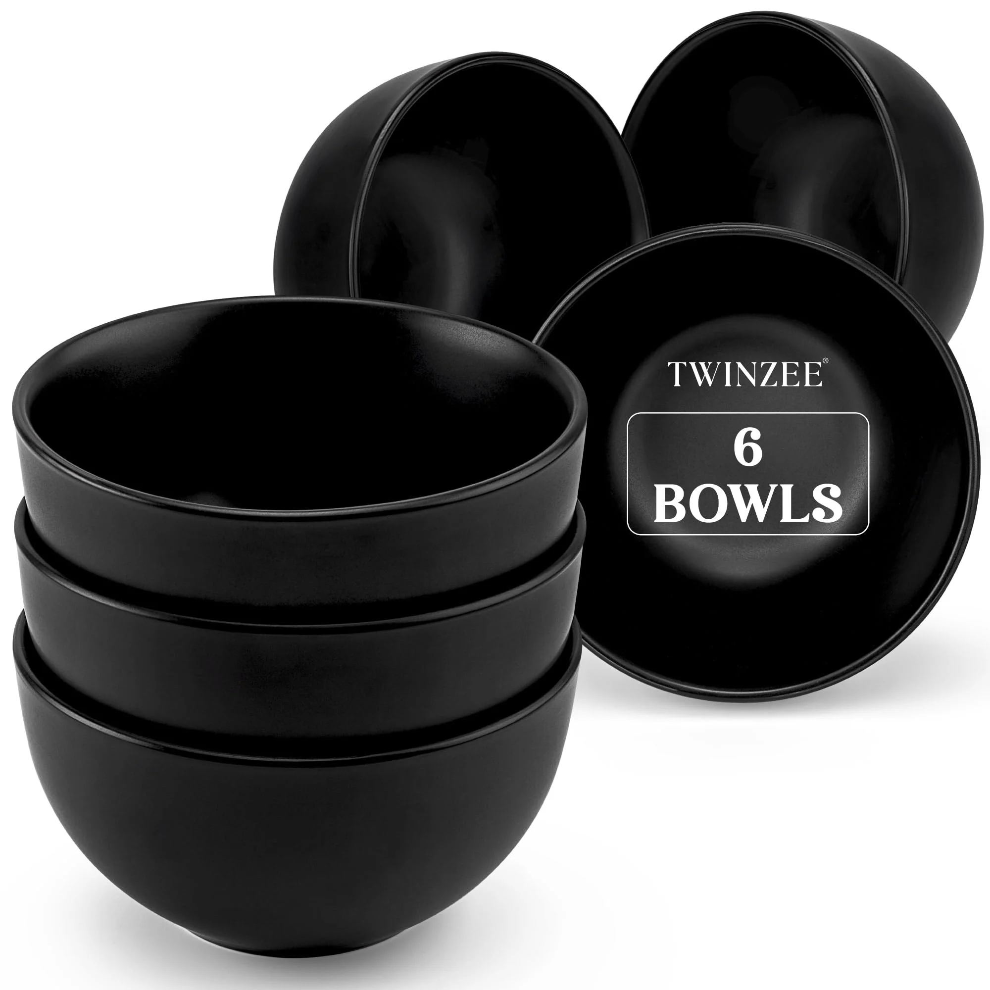 Zastawa stołowa Twinzee - Zestaw 6 misek z czarnej kamionki - odporna na działanie mikrofal i mycie w zmywarce - Trwałe i eleganckie Miski (6x)