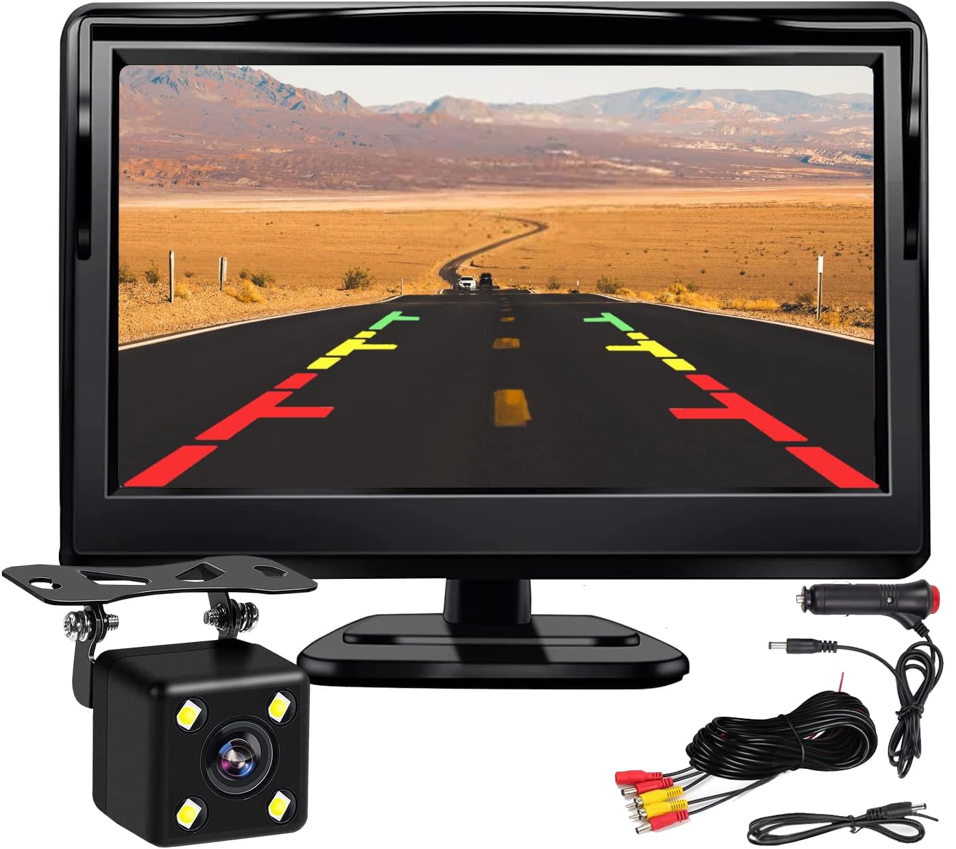 Kairiyard 5-calowy monitor samochodowy HD LCD 12 V-24 V z 4 diodami LED Night Vision wodoodporna kamera cofania do samochodów, SUV-ów, vanów, pickupów i ciężarówek 5-calowy monitor LCD HD