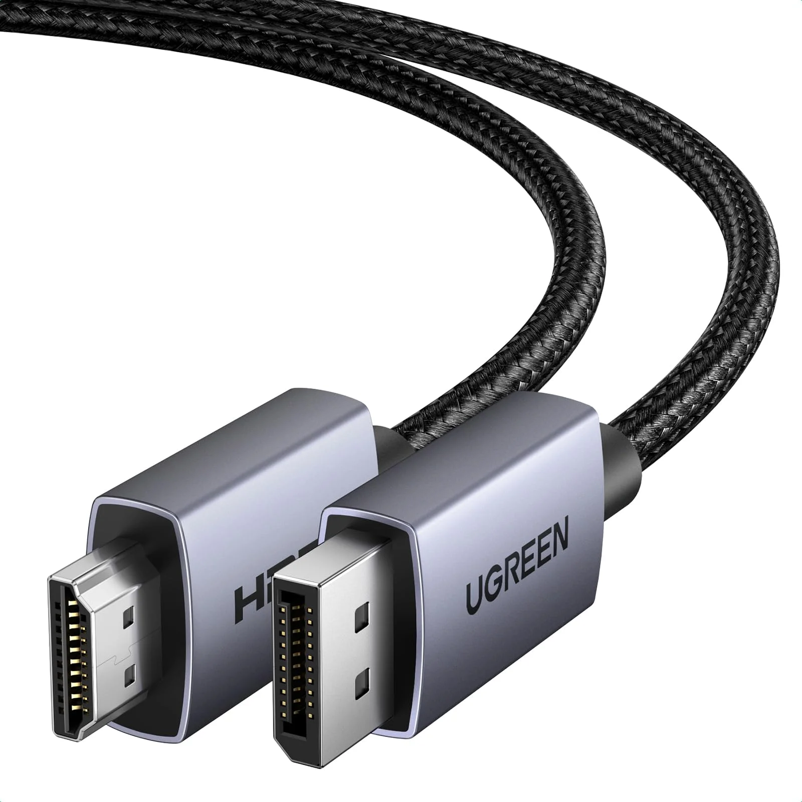 UGREEN 4K@30Hz DP do HDMI Kabel, Jednokierunkowa Transmisja, Aluminiowa Taśma w Oplocie, Kabel Displayport do HDMI do Gier na Wielu Ekranach, Kompatybilny z Monitorem, Projektorem, HDTV, Laptopem(2M) 2.0 Metry