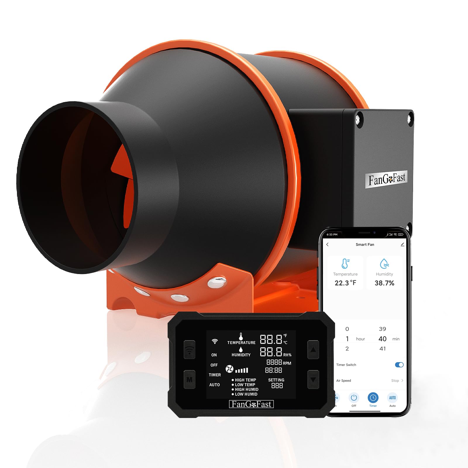 Wentylator kanałowy sterowany aplikacją, 100 mm, z regulatorem temperatury i wilgotności, silnikiem EC, wentylatorem wyciągowym 2800 obr./min do superładowarek, namiotów, szklarni