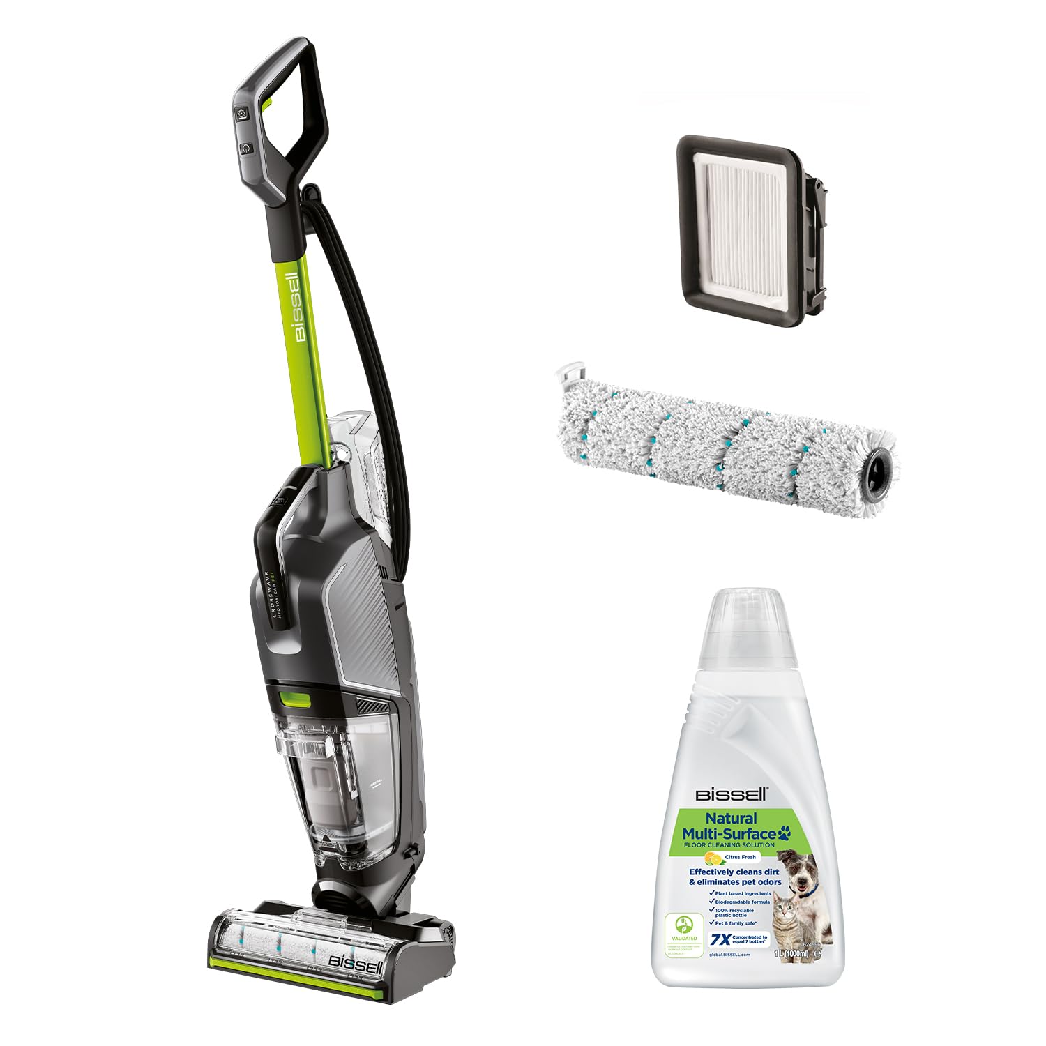 BISSELL CrossWave® HydroSteam™ PET | Mokro i Suche | Odkurzacz Parownik do Wielu Powierzchni | Odkurza, Myje i Suszy | Z Kablem | Do Wielu Powierzchni | 76DB | Tytanowy Czarny Cha Cha Lime | 3517N |
