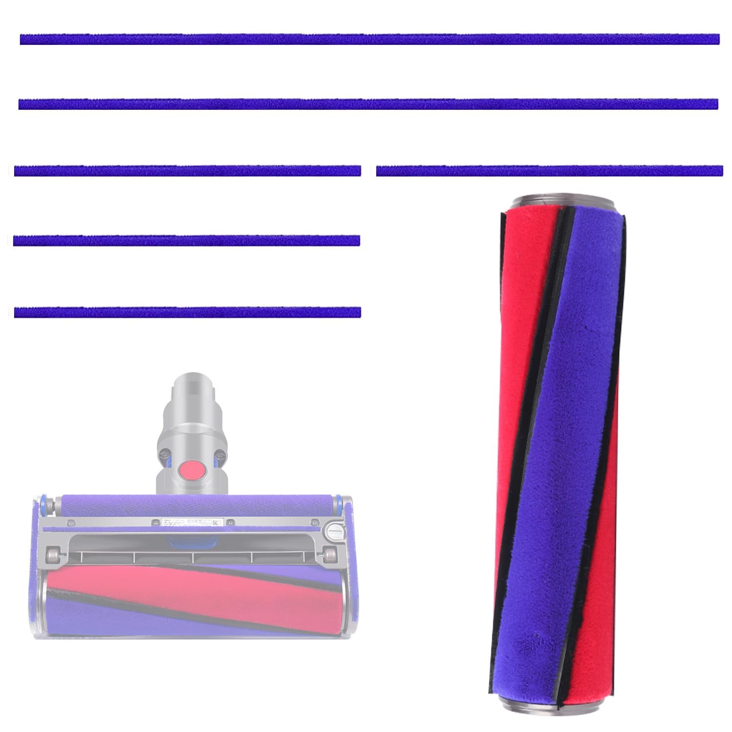 Miękka głowica rolkowa szczotka zapasowa do Dyson V6 V7 V8 V10 V11, miękki wałek do akcesoriów Dyson, z 6 paskami filcowymi, nadaje się do odkurzacza Dyson Soft Velvet