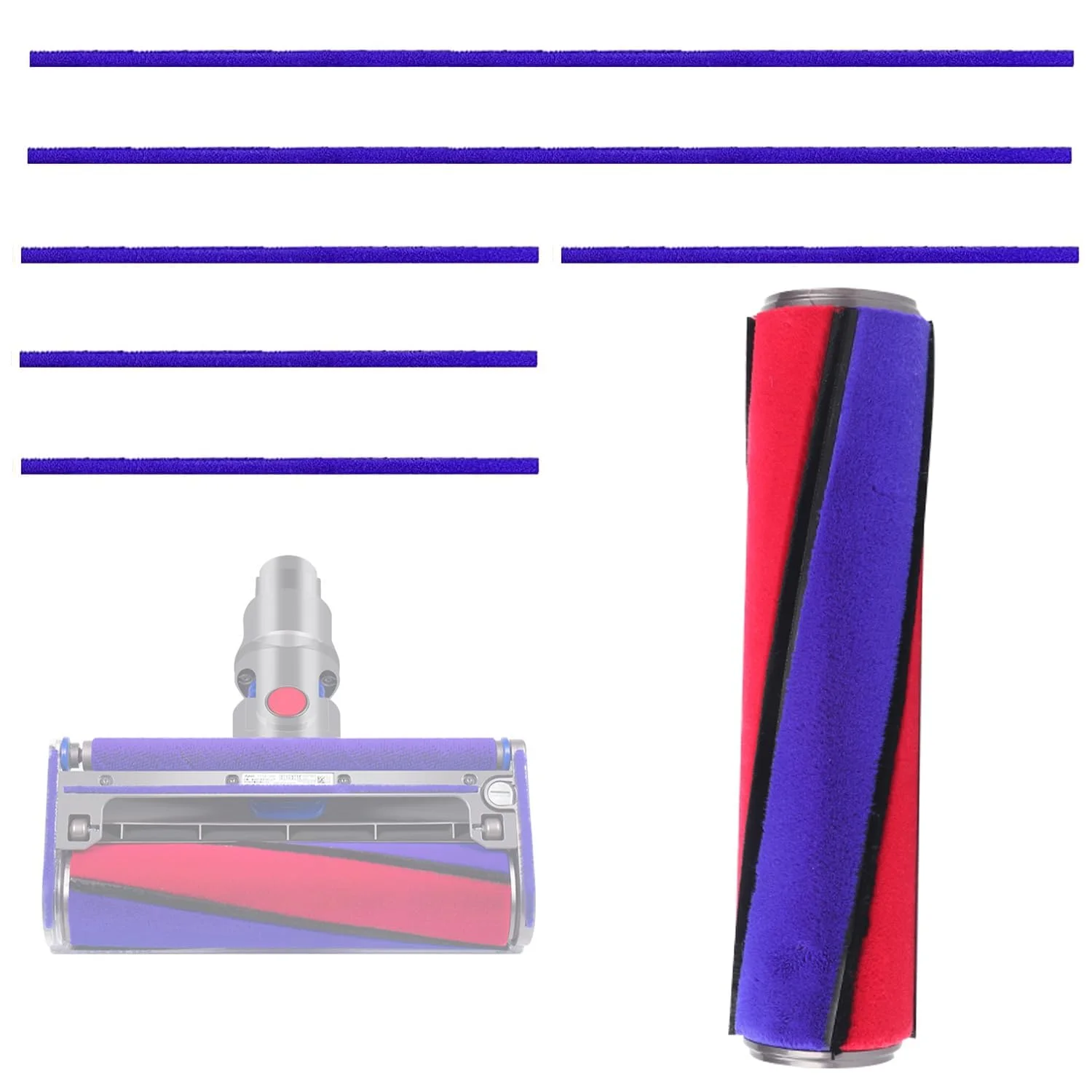 Miękka głowica rolkowa szczotka zapasowa do Dyson V6 V7 V8 V10 V11, miękki wałek do akcesoriów Dyson, z 6 paskami filcowymi, nadaje się do odkurzacza Dyson Soft Velvet