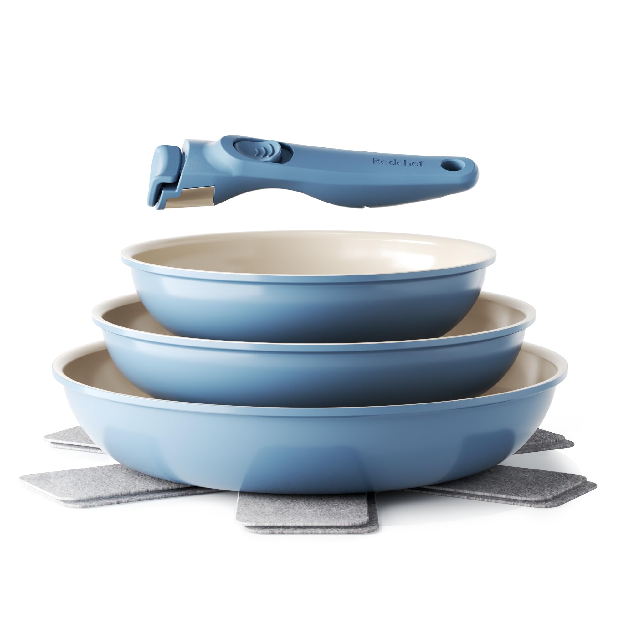 Redchef Zestaw patelni ze zdejmowanym uchwytem, patelnia indukcyjna, patelnia ceramiczna z powłoką zapobiegającą przywieraniu, 6-częściowy zestaw 20, 24, 28 cm, nie zawiera PTFE, PFOA i PFAS, kolor