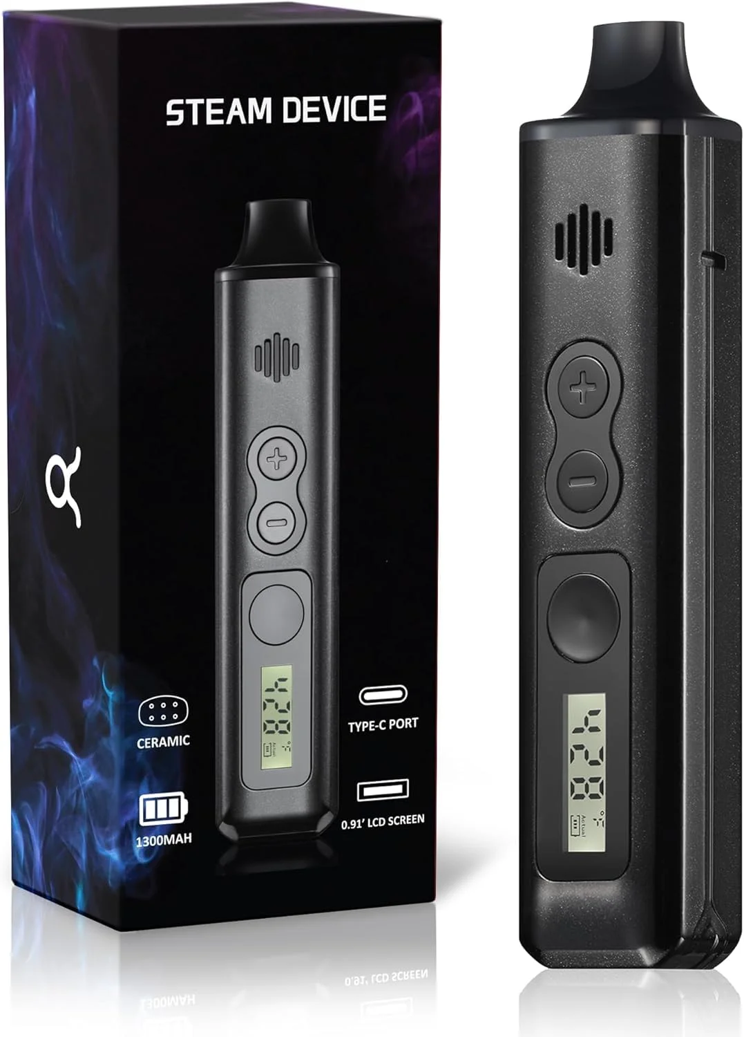 Parownik Cannabis Kit parownik ziół z wyświetlaczem LCD, kontrola temperatury, ceramiczna komora grzewcza parownik (tajemnicza czerń)