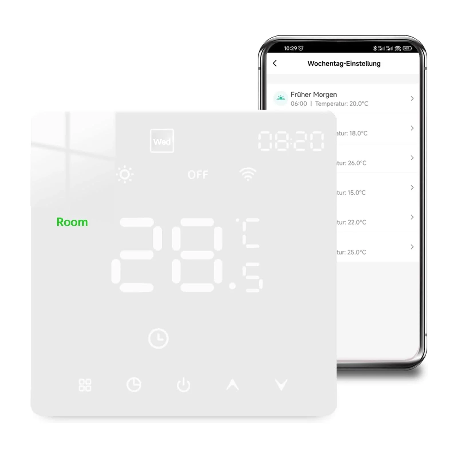 Termostat WiFi do ogrzewania podłogowego, programowalny bezprzewodowy termostat WiFi z Alexą, Google Home, biały, 90-240 V